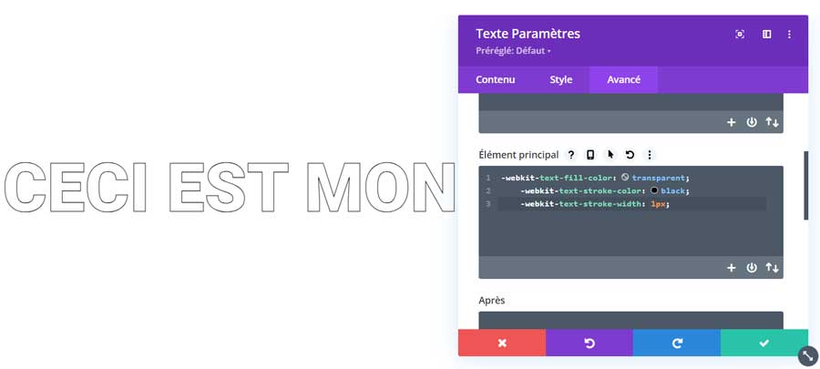code css pour transformer une police avec contour