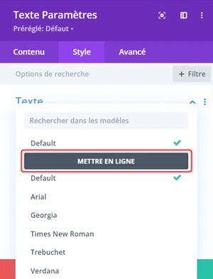 Visualisation du module texte de Divi lors de l'ajout d'une police personnalisée